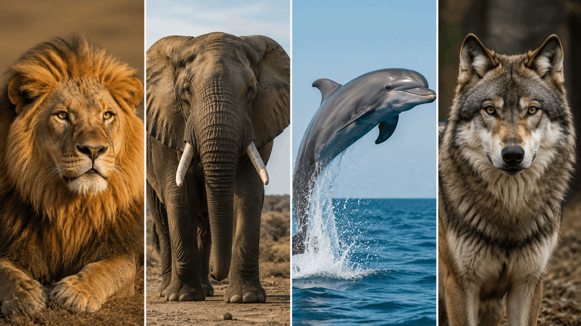 animal personality test featuring a lion elephant dolphin and wolf representing different traits and behaviors (1)