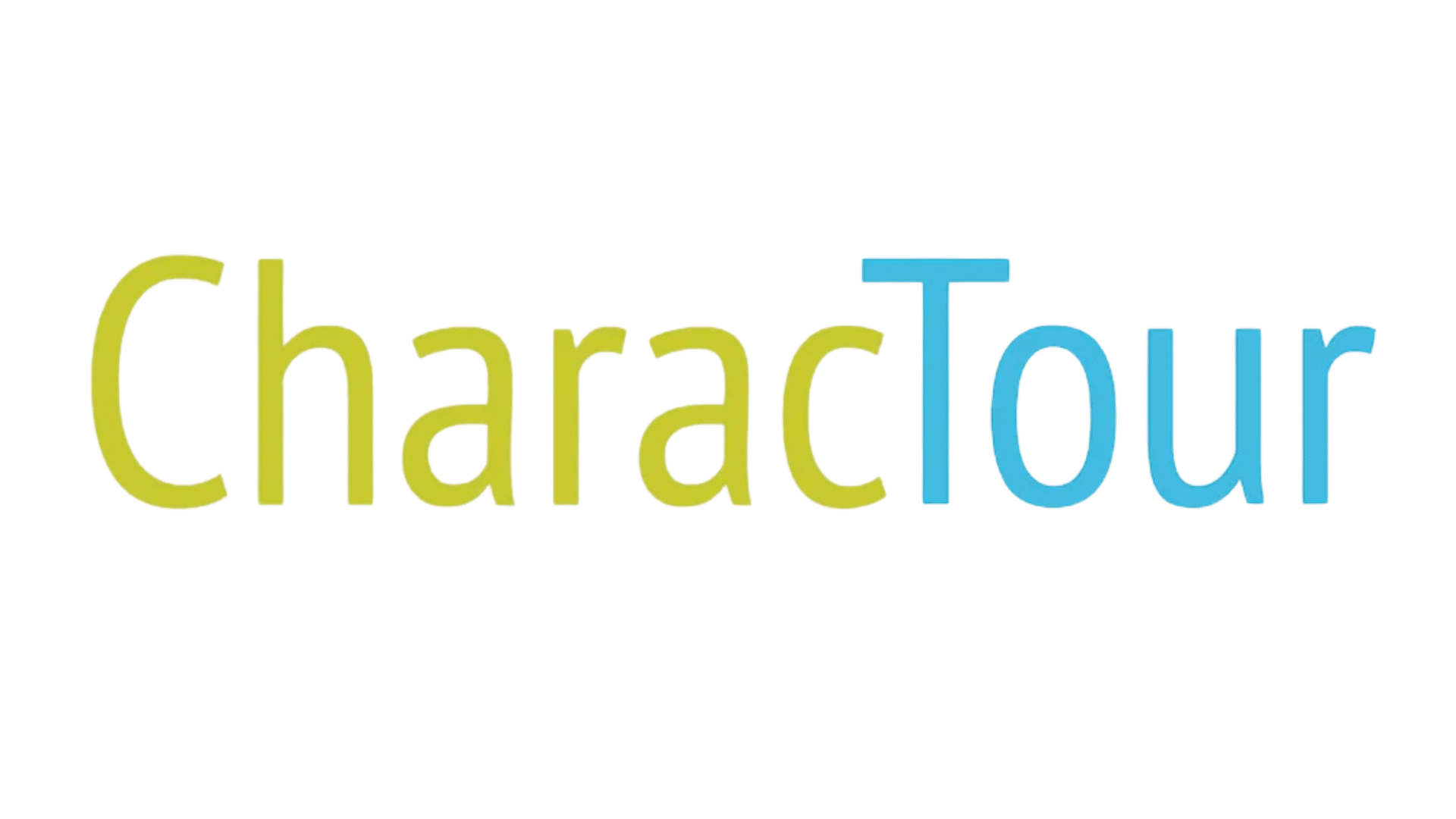 charactour website logo featuring the word charac in lime green text followed by the word tour in light blue text