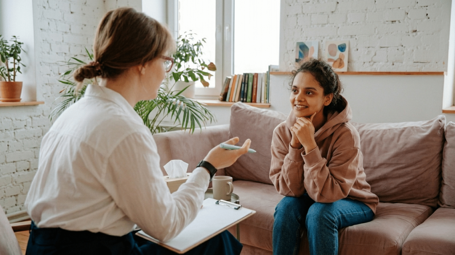 person choosing between counseling and therapy with a calm setting and supportive guidance