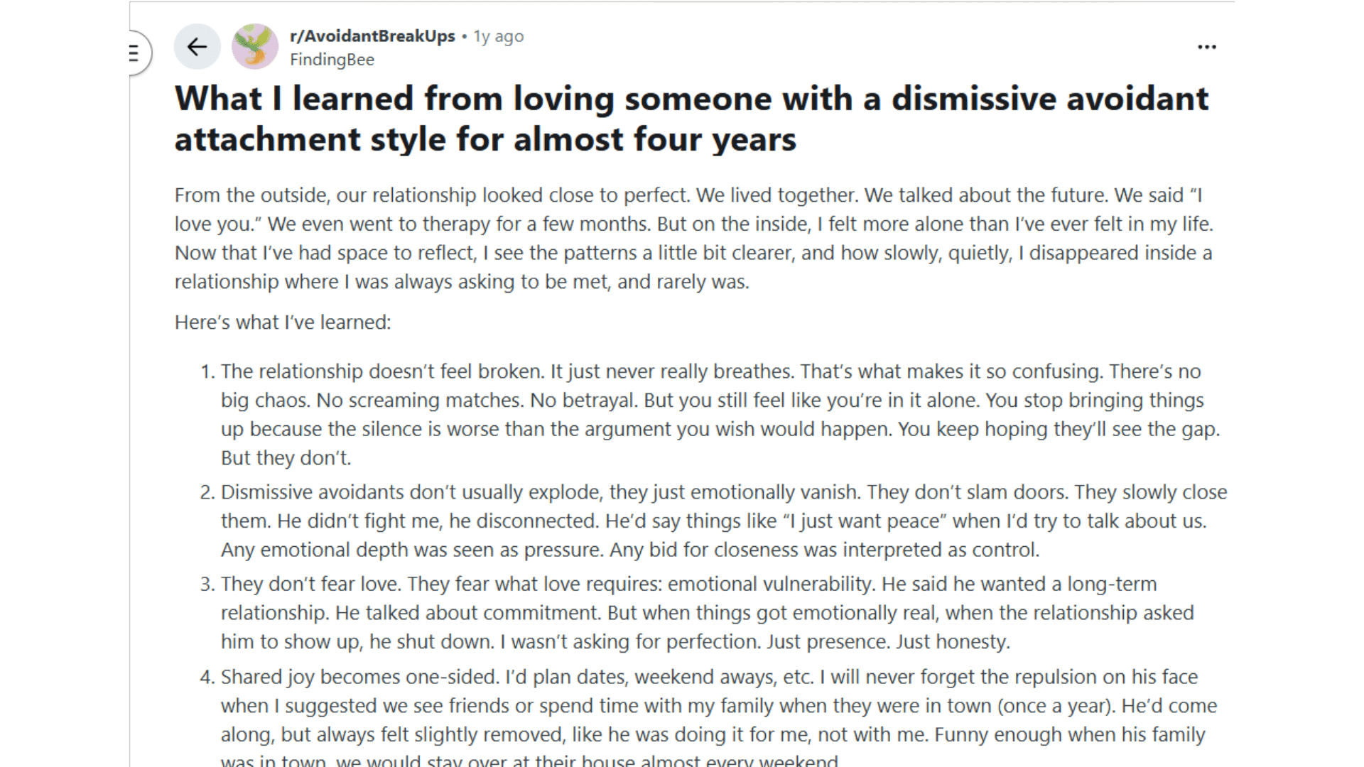 reddit discussion about dismissive avoidant