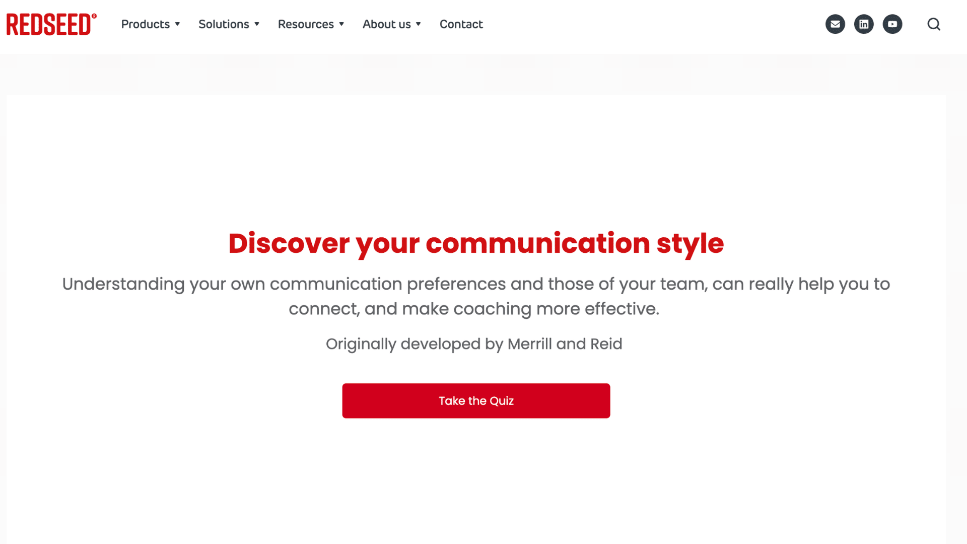 redseed webpage inviting users to take a communication style quiz with a centered call to action button